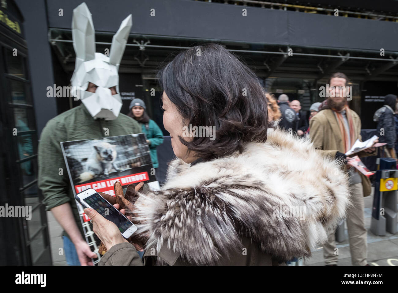 London, UK. 19th Feb, 2017. Anti-Fur protests during London Fashion Week Credit: Guy Corbishley/Alamy Live News Stock Photo