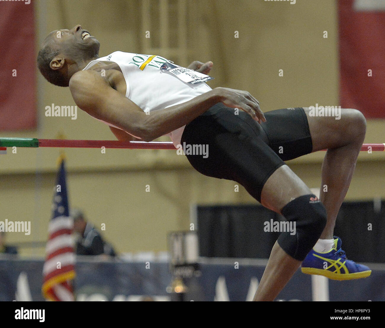 Usa. 19th Feb, 2017. 2 inches to win the men's 5059 high jump at the