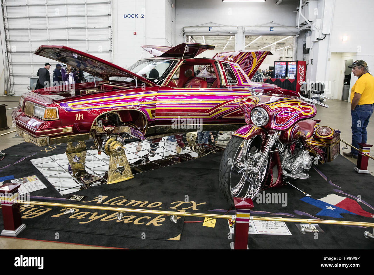 Dallas Usa 19th Feb 17 A Car And A Motorcycle Are On Display At Stock Photo Alamy