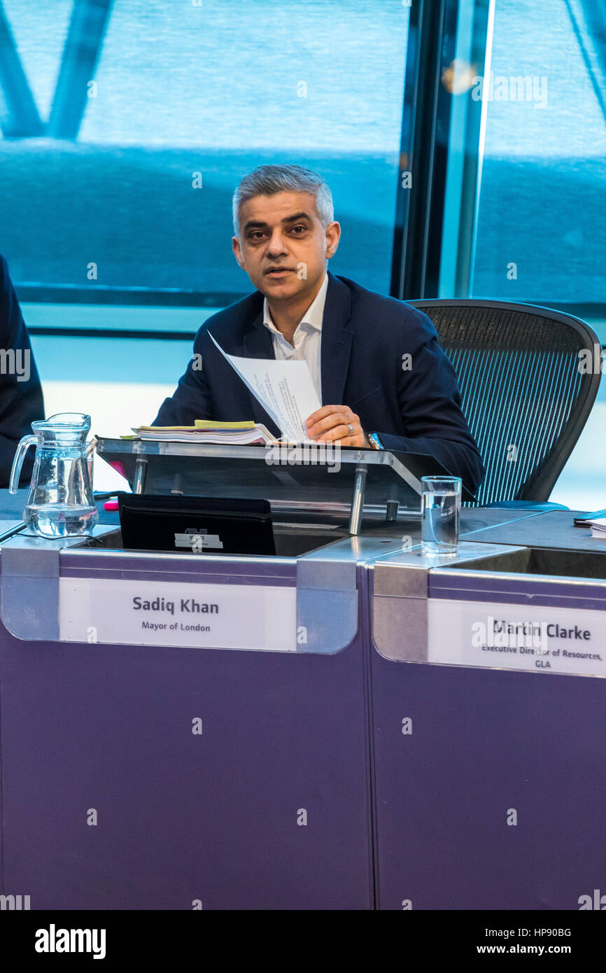 London, UK. 20th Feb, 2017. The Mayor of London Sadiq Khan fields questions from the London Assembly during Mayor's Question Time, held ten times per year. Credit: Paul Davey/Alamy Live News Stock Photo