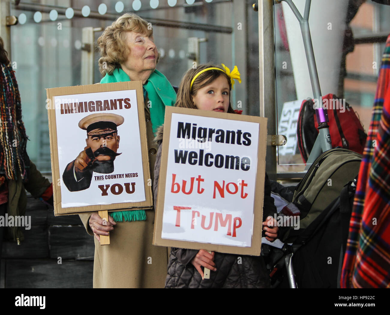 The Senedd, Cardiff Bay, Cardiff, South Glamorgan, UK. 20th Feb, 2017. One Day Without Us - National Day of Action. Celebrating the contribution of migrants to the UK, to coincide with UN World Day of Social Justice. Taking place outside the Senedd in Cardiff Bay. Credit: Andrew Lewis/Alamy Live News Stock Photo