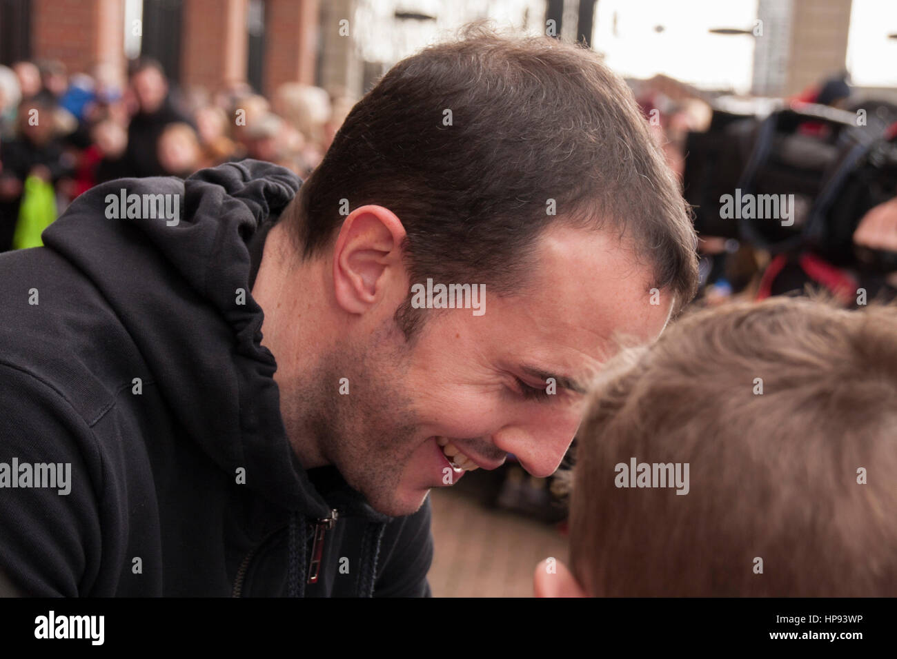 Stadium of Light,Sunderland,UK.20th February 2017.Sunderland footballers,John O'Shea signs autographs for fans prior to the open training session today.David Dixon/Alamy Live News Stock Photo