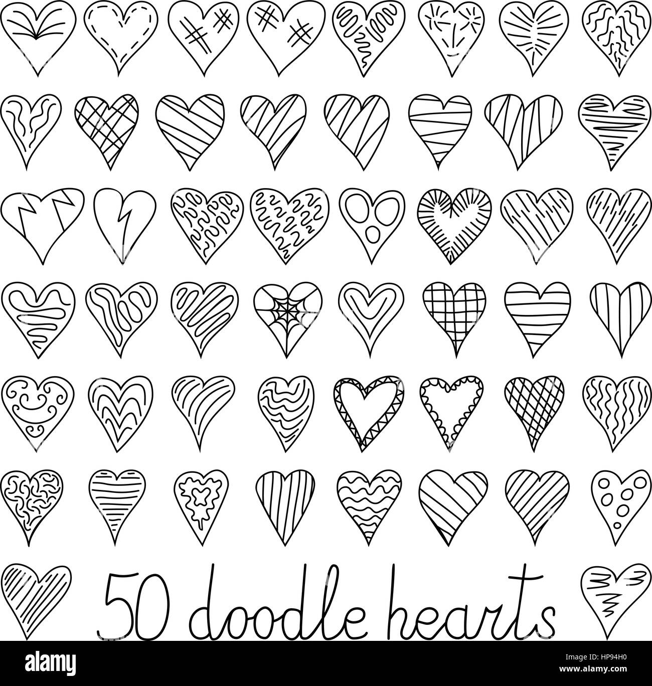 set of 50 vector cartoon doodle hearts Stock Vector Image & Art - Alamy