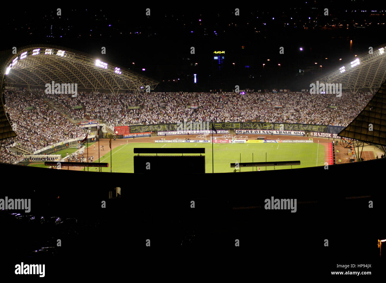 Hajduk Split Torcida football fans before the game in Poljud stadium, Split, Croatia  Photo taken on: August 28th, 2008 Stock Photo