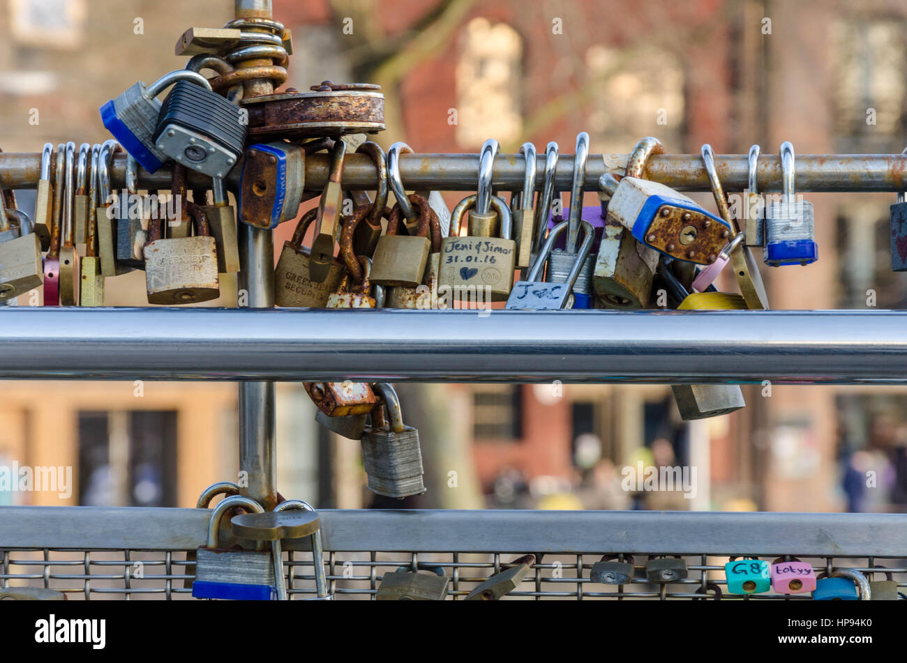 Padlocks left on Pero's bridge in Bristol Harbour by romantic tourists
