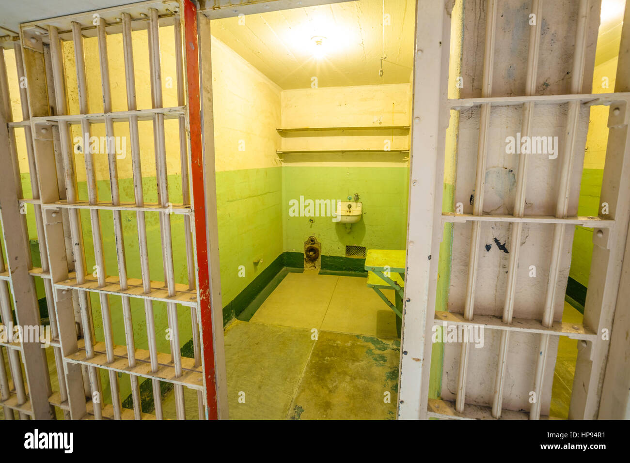 San Francisco, California, United States - August 14, 2016: interior of a single cell of Alcatraz prison. All cells have a private toilet, a sink, one Stock Photo