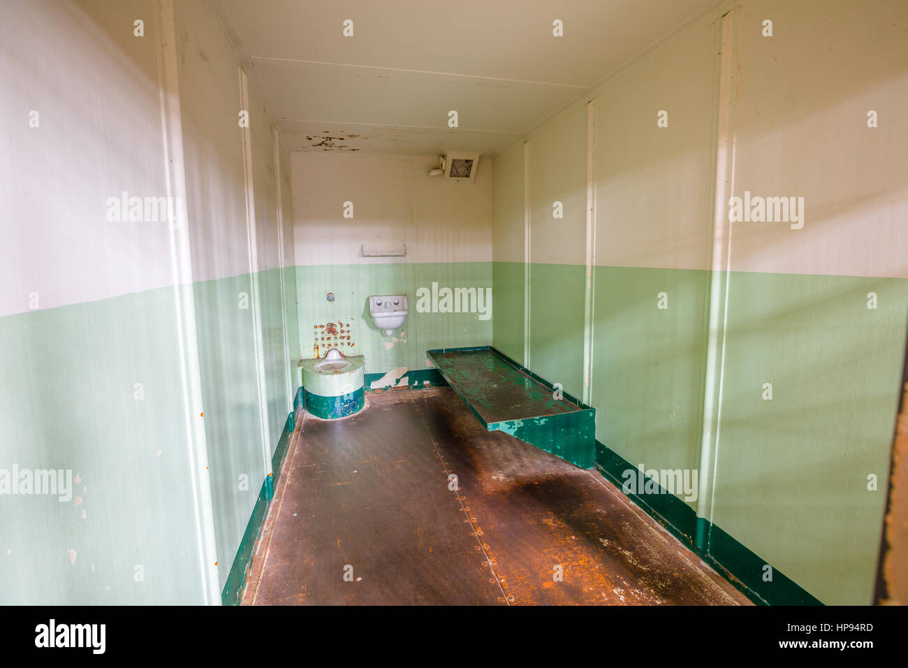 San Francisco, California, United States - August 14, 2016: Alcatraz isolation cells for inmates serving a prison sentence.All cells are single and sm Stock Photo