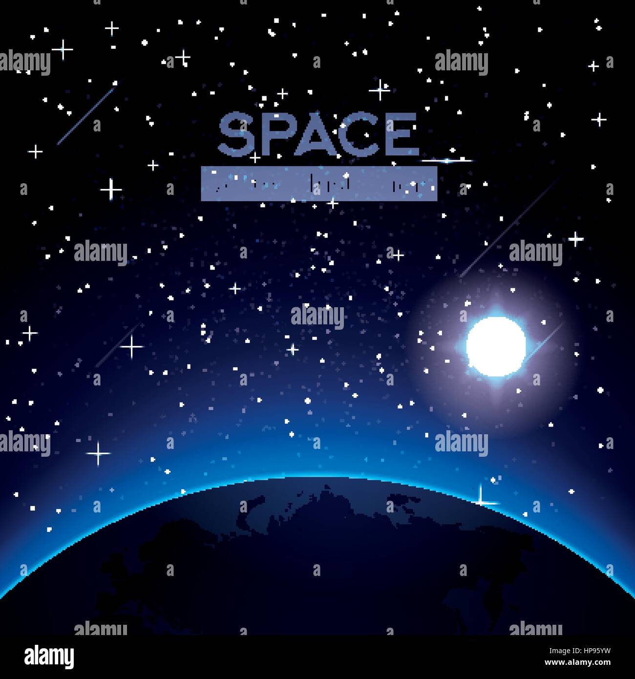 Earth with Stars and Sun. Space. Vector Illustration. Stock Vector