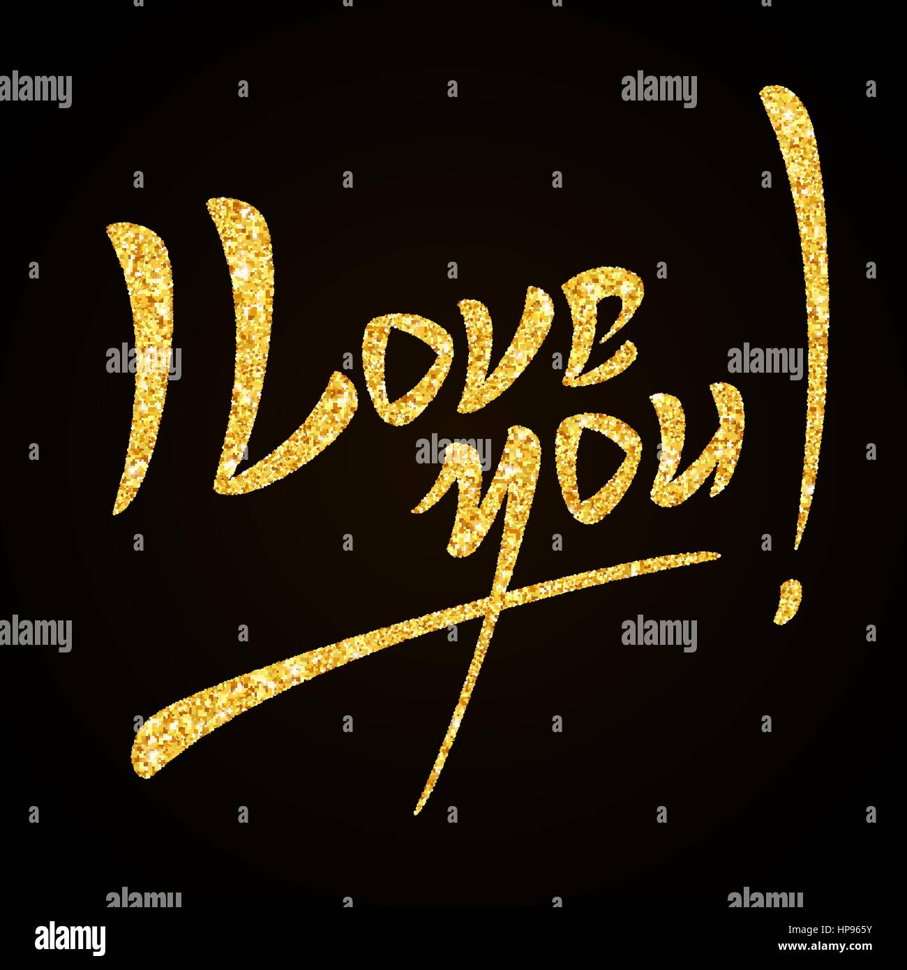 I Love You gold glitter hand lettering on black background greeting card Stock Vector