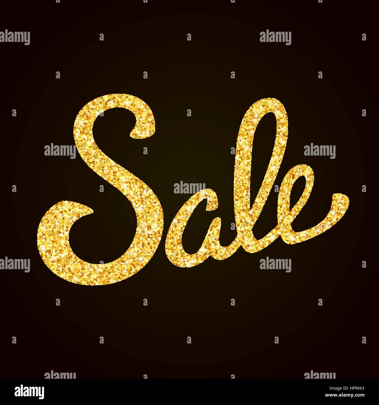 Sale gold glitter hand lettering on black background greeting card Stock Vector