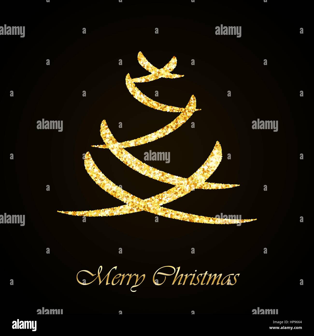 Vector Christmas tree gold glitter greeting card background Stock ...