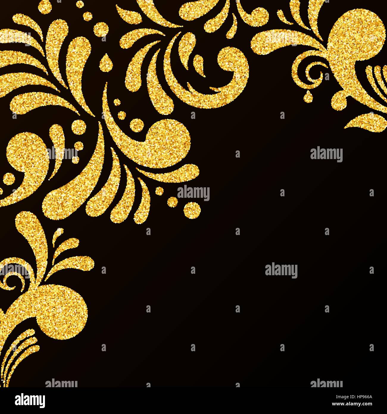 Vector Gold Glitter Floral Pattern on Black Background Stock Vector ...