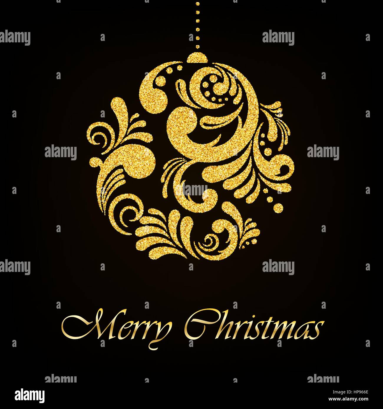 Vector Gold Glitter Floral Christmas Ball on Black Background Stock Vector