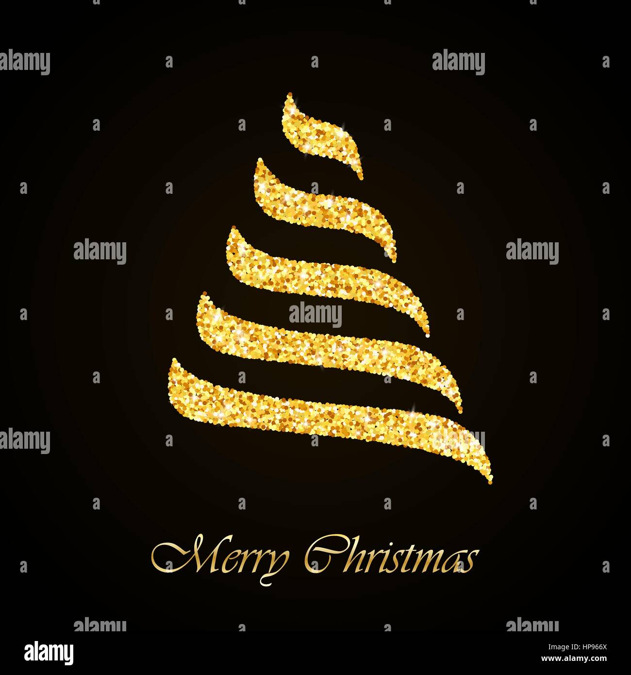 Vector Stylized Christmas tree gold glitter greeting card background ...