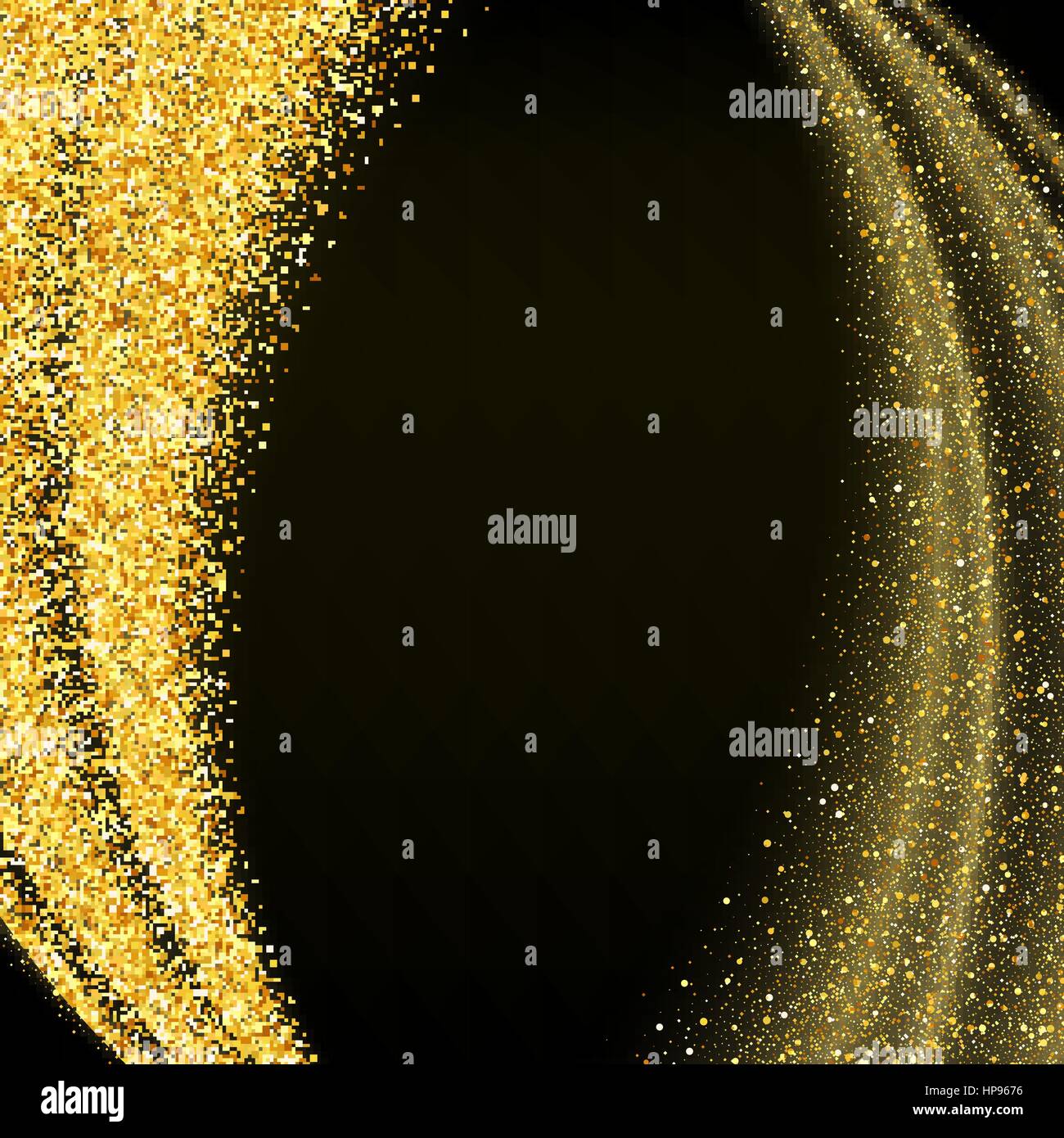 Vector gold dust glitter star wave fireworks abstract black background ...