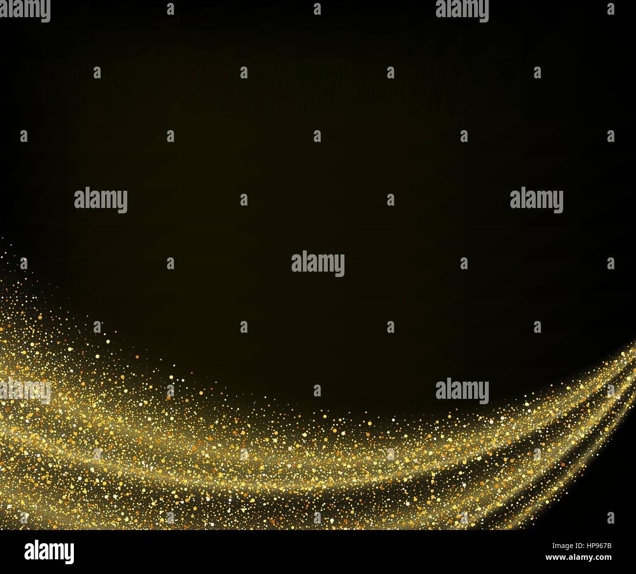 Vector gold dust glitter star wave fireworks abstract black background ...