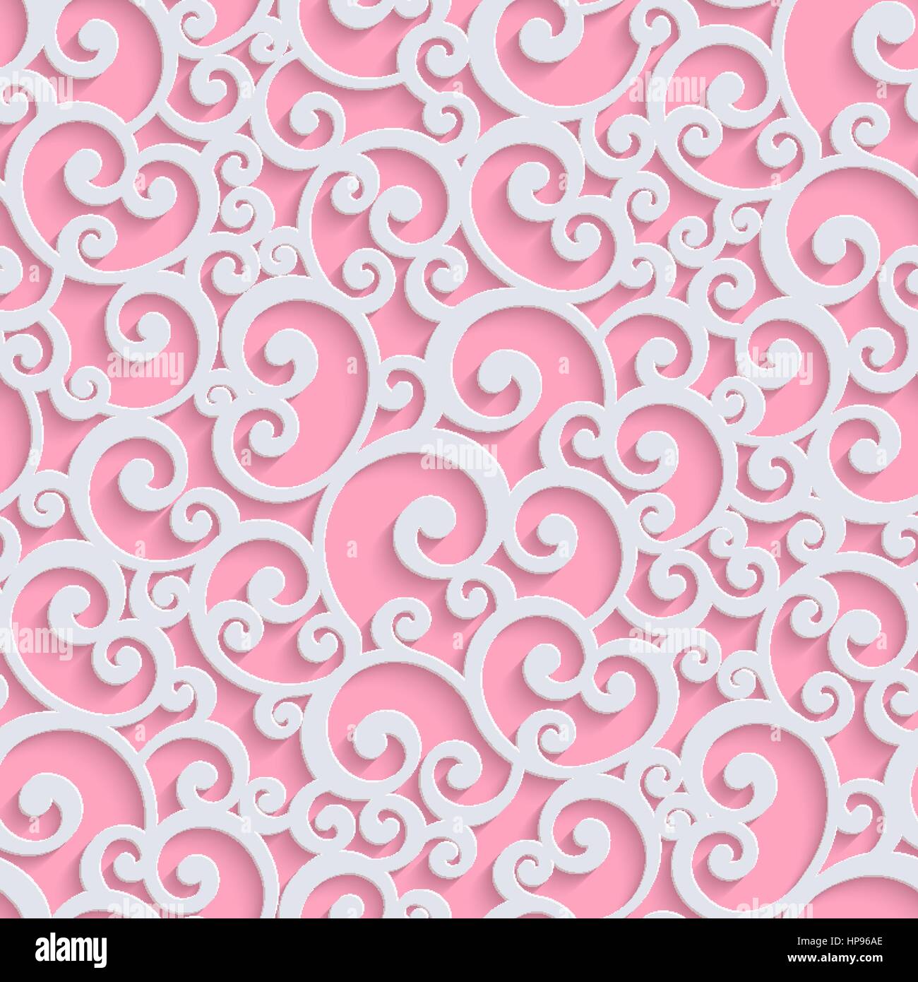 Pink Floral 3d Seamless Pattern Background. Vector Curl Decoration For