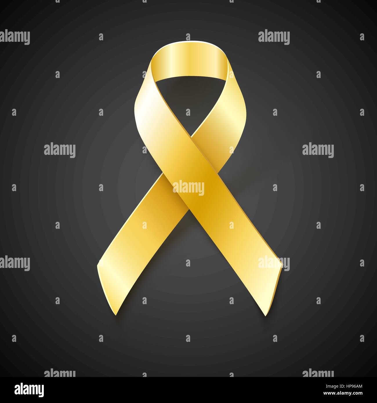 Gold ribbon on black background. Childhood Cancer Awareness vector illustration Stock Vector