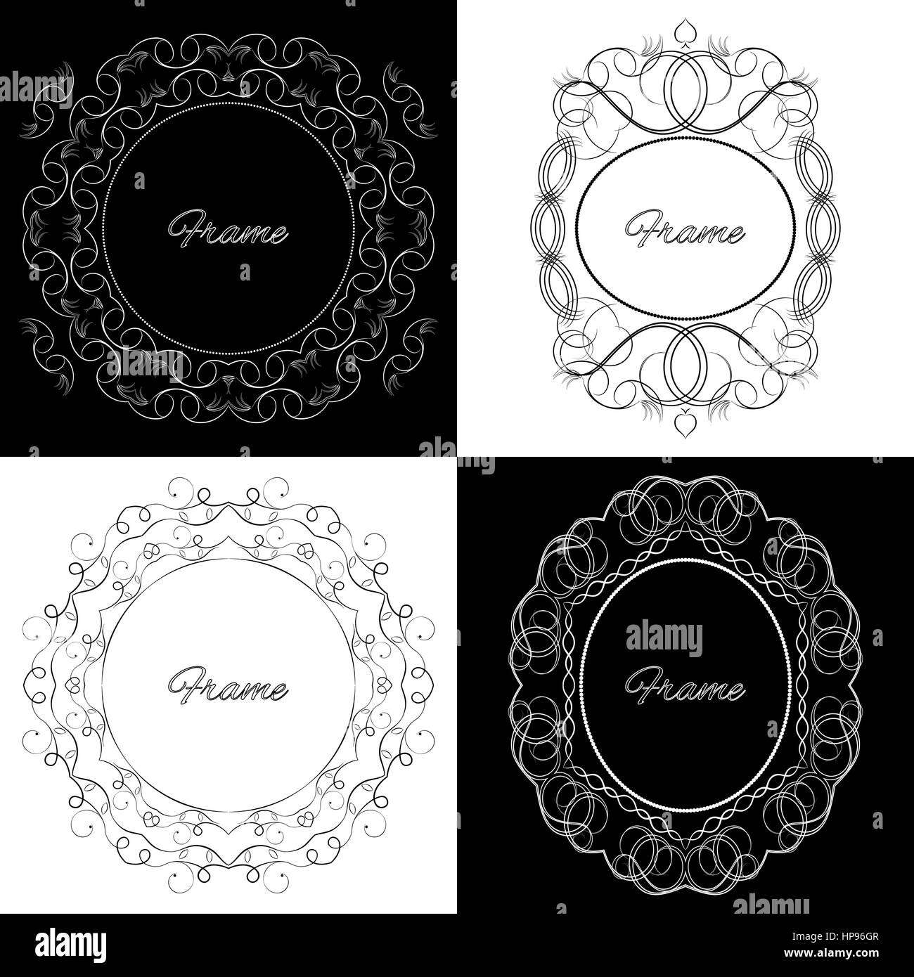 Collection of four stylish elegant frame with place for text. Monogram ...