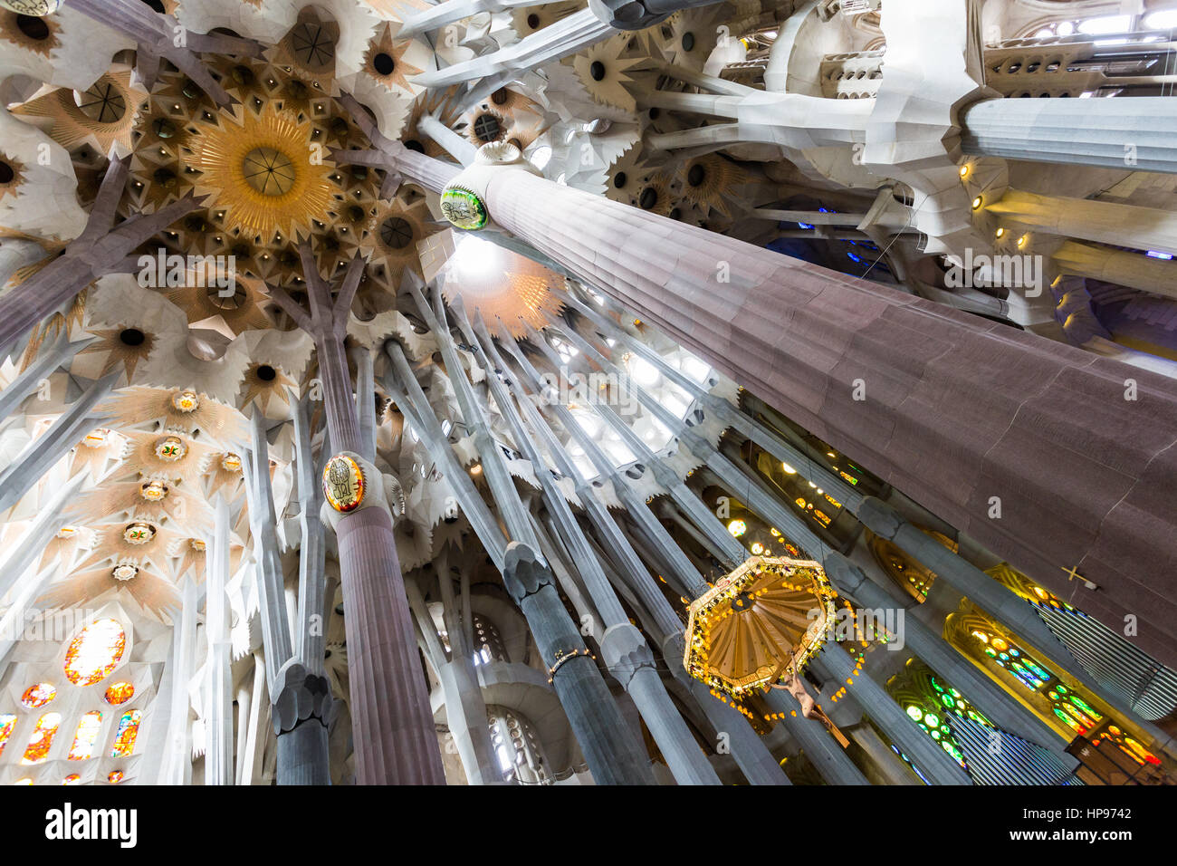 Barcelona, Spain. Sagrada Familia interior, building ideated by ...