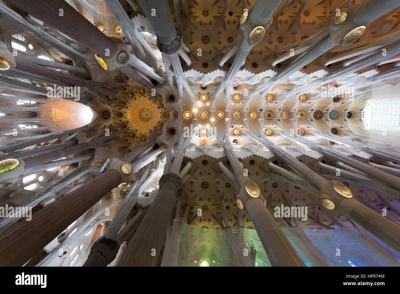 Barcelona, Spain. Sagrada Familia interior, building ideated by ...