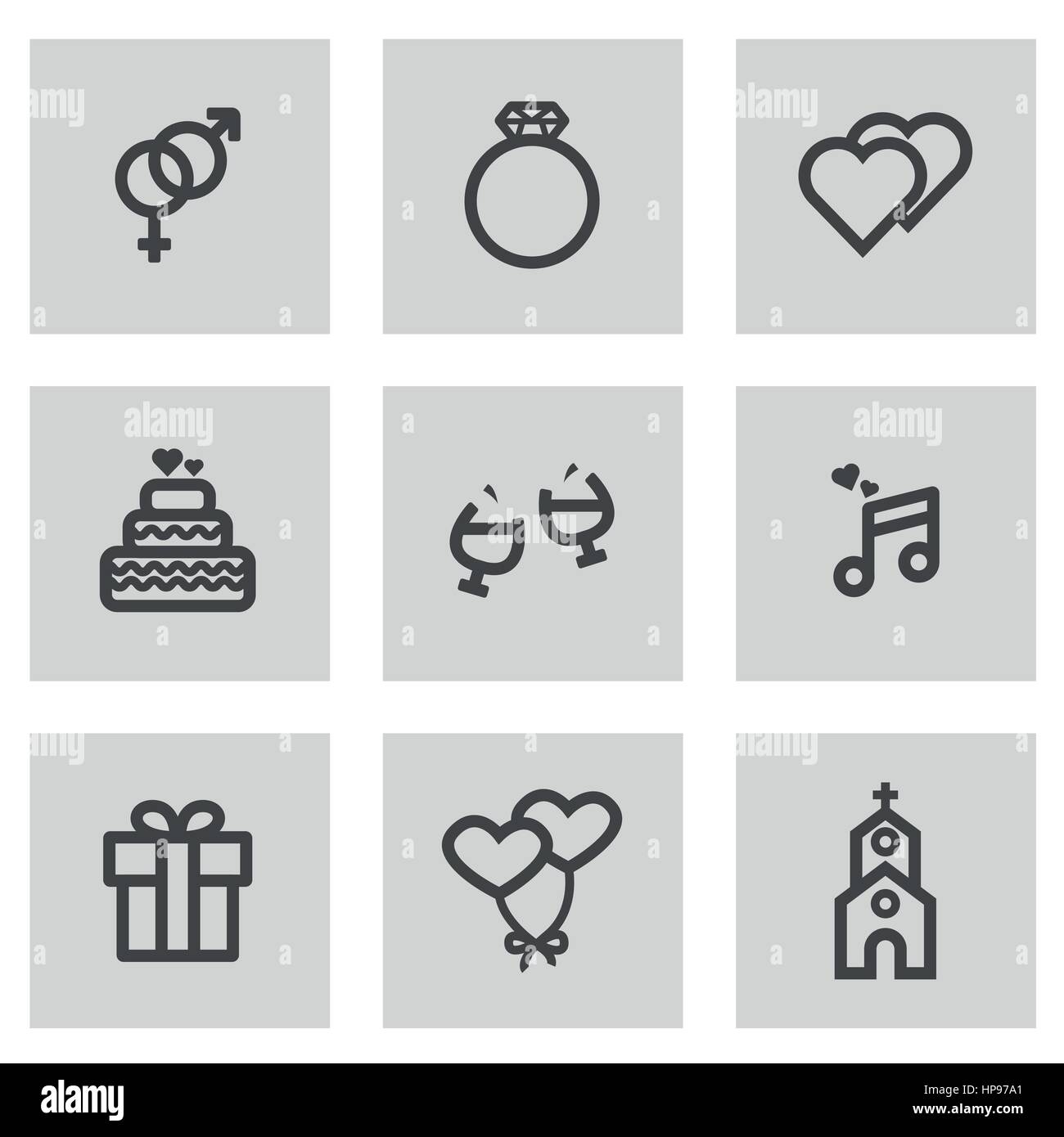 Vector line wedding icons set on grey background Stock Vector Image ...