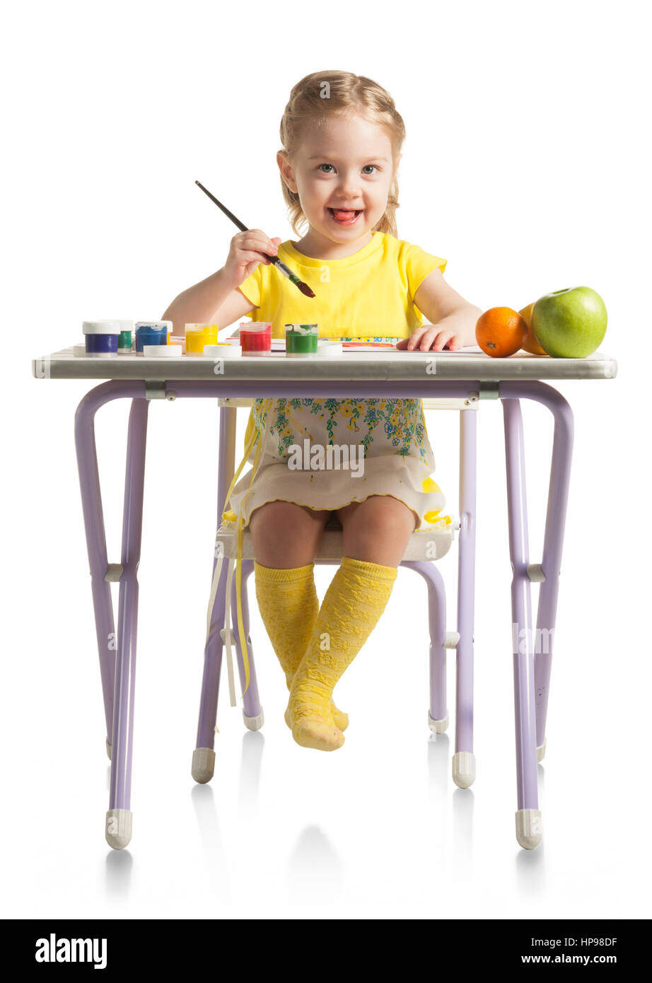 Cute Little Toddler Child Painting With Paintbrush And Colorful