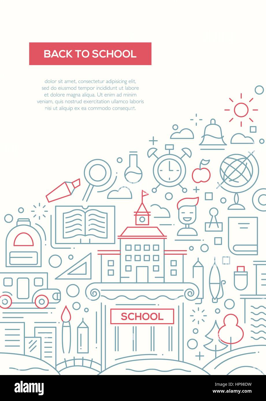 Back to School - line design brochure poster template A4 Stock Vector