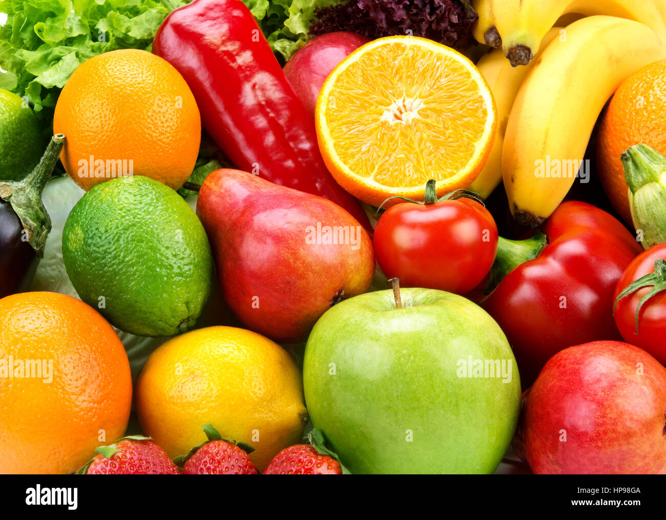 bright background of ripe fruits and vegetables Stock Photo - Alamy