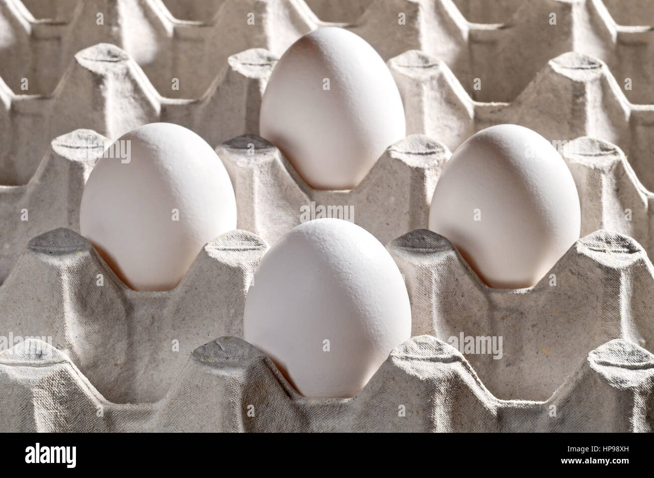 Chicken white egg in a cassette, tray or carton box. Package of raw ...