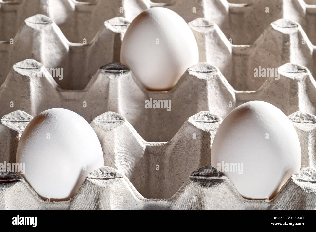 Chicken white egg in a cassette, tray or carton box. Package of raw ...