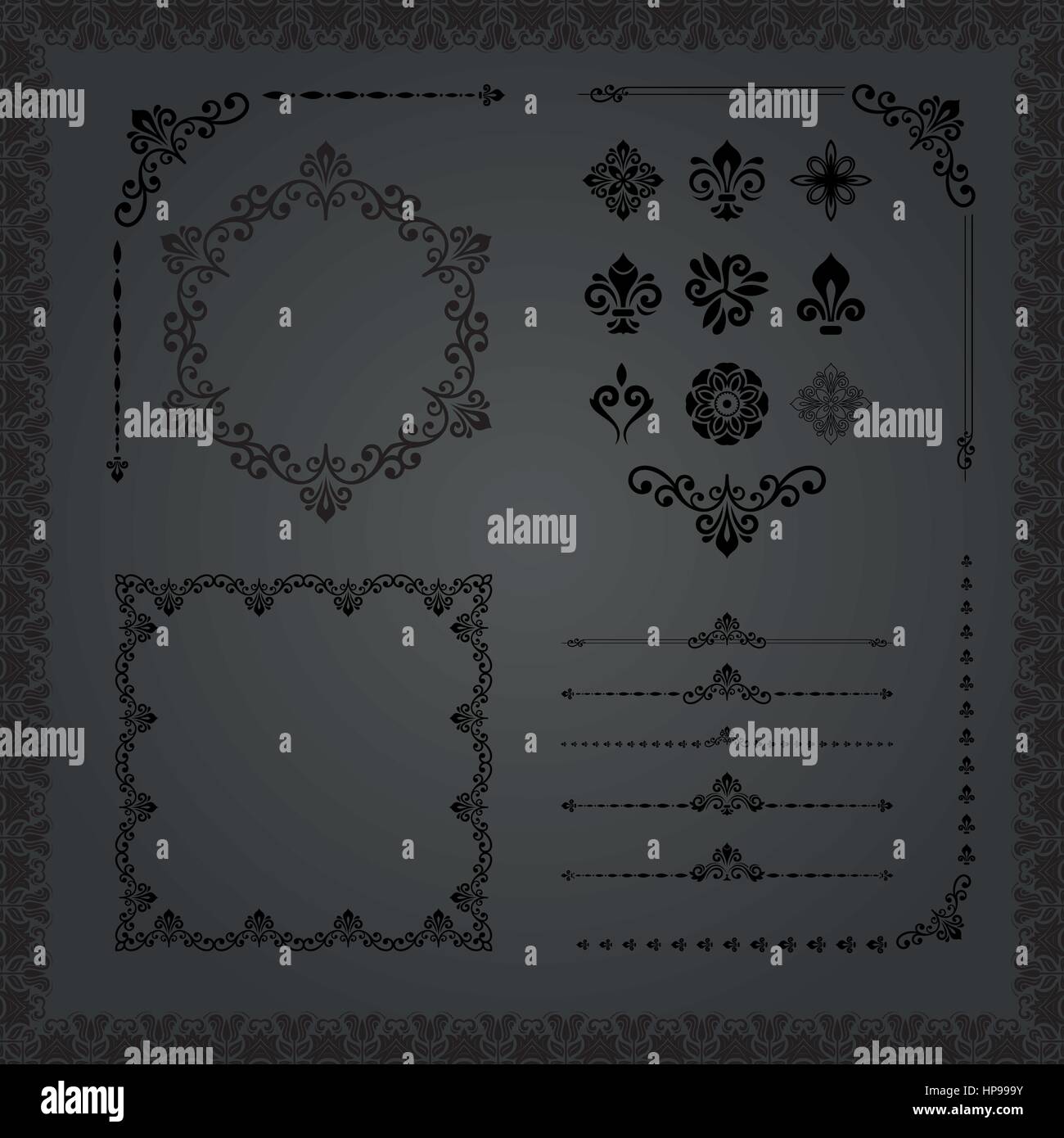 Vintage Set of Vector Horizontal, Square and Round Elements Stock ...
