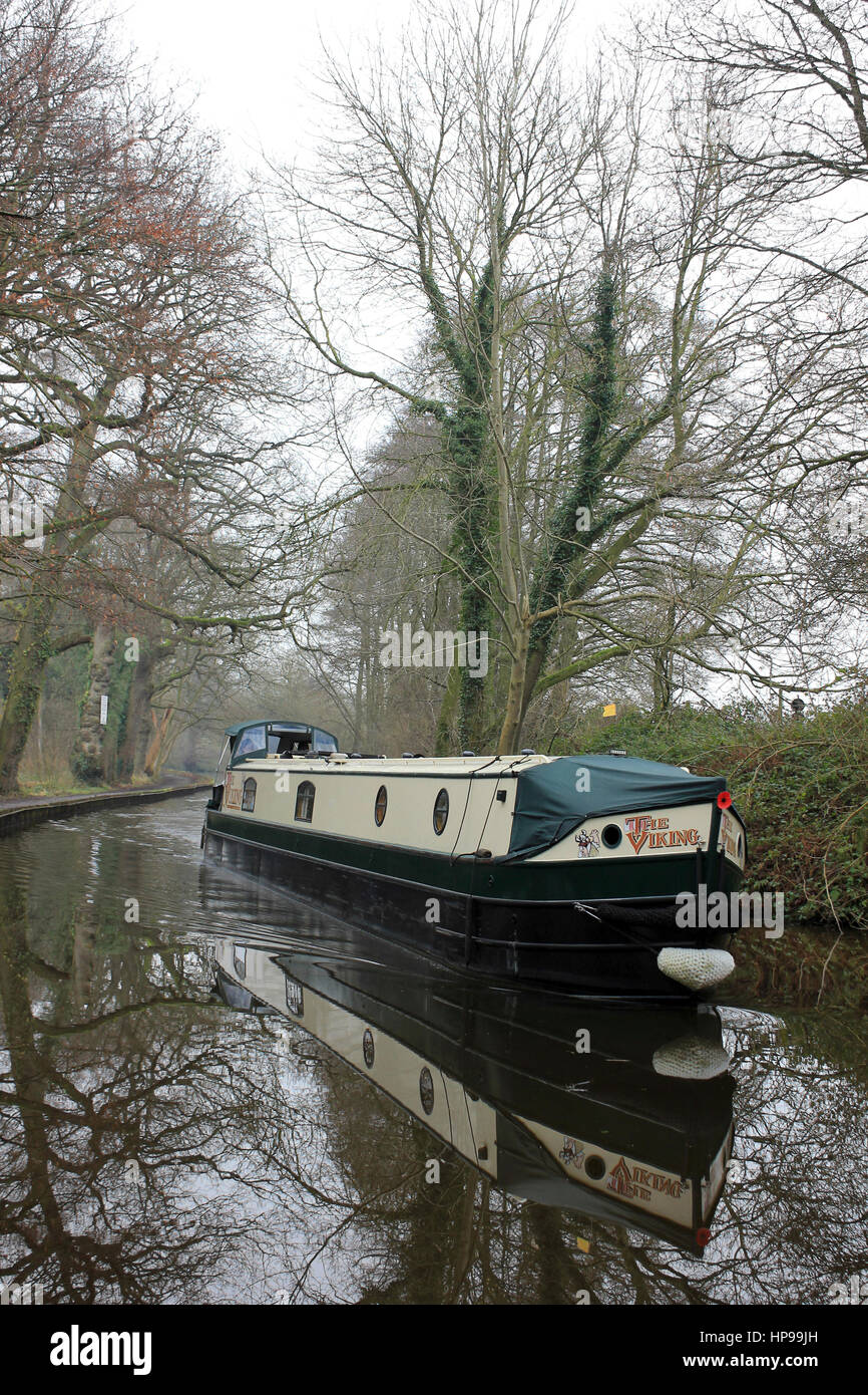 Viking canalboat on Shropshire Union Canal near Blakemere, Shropshire Stock Photo