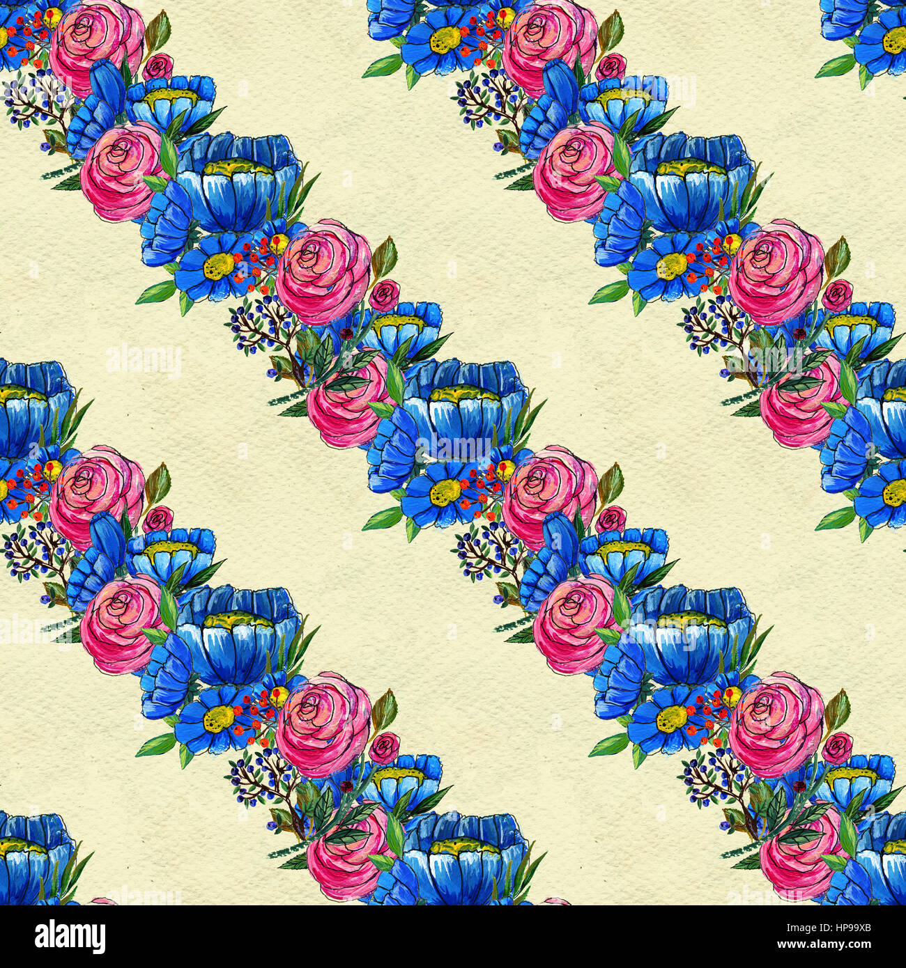 Seamless pattern with blue and pink flowers Stock Photo - Alamy