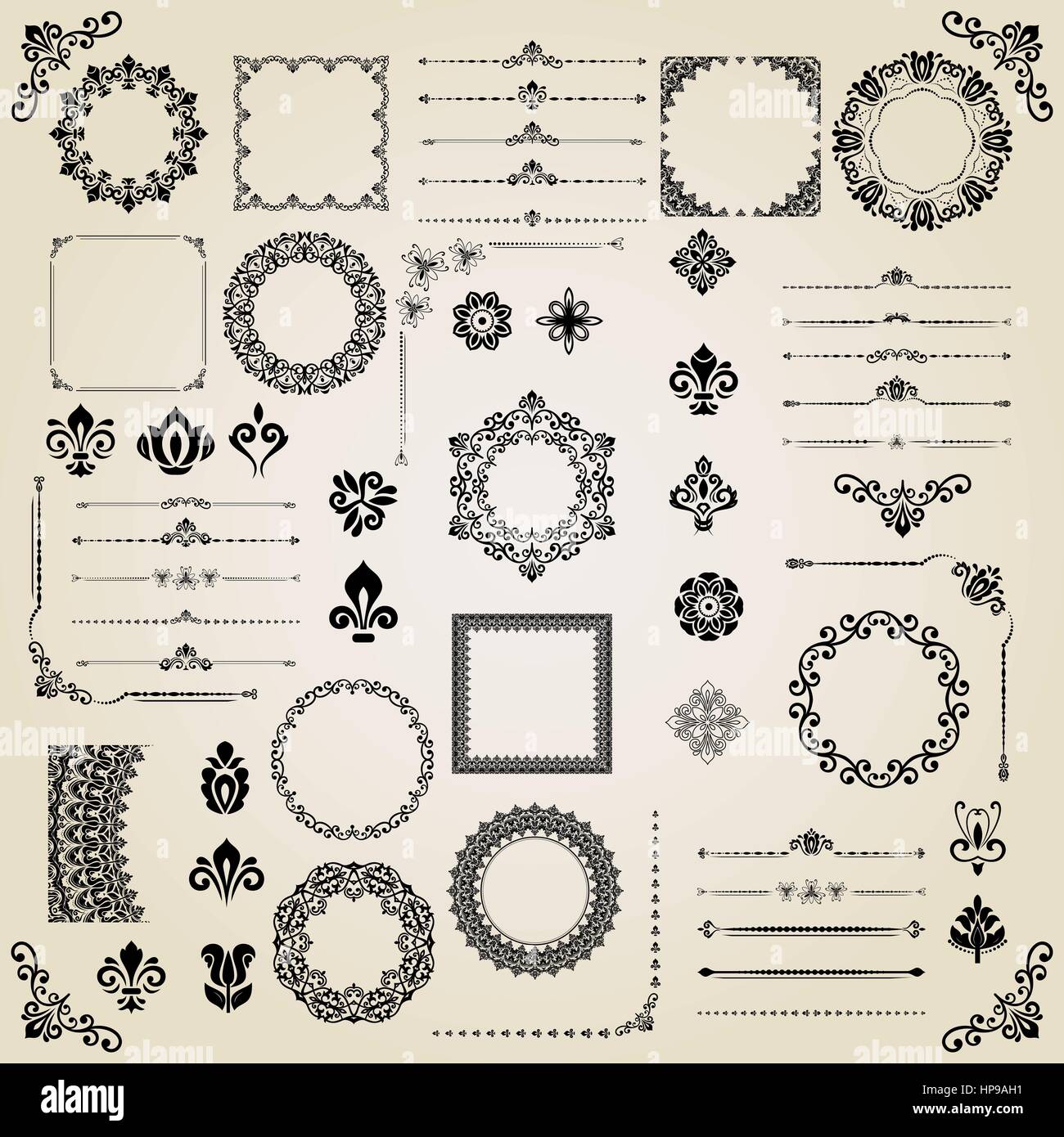 Vintage Set of Vector Horizontal, Square and Round Elements Stock ...