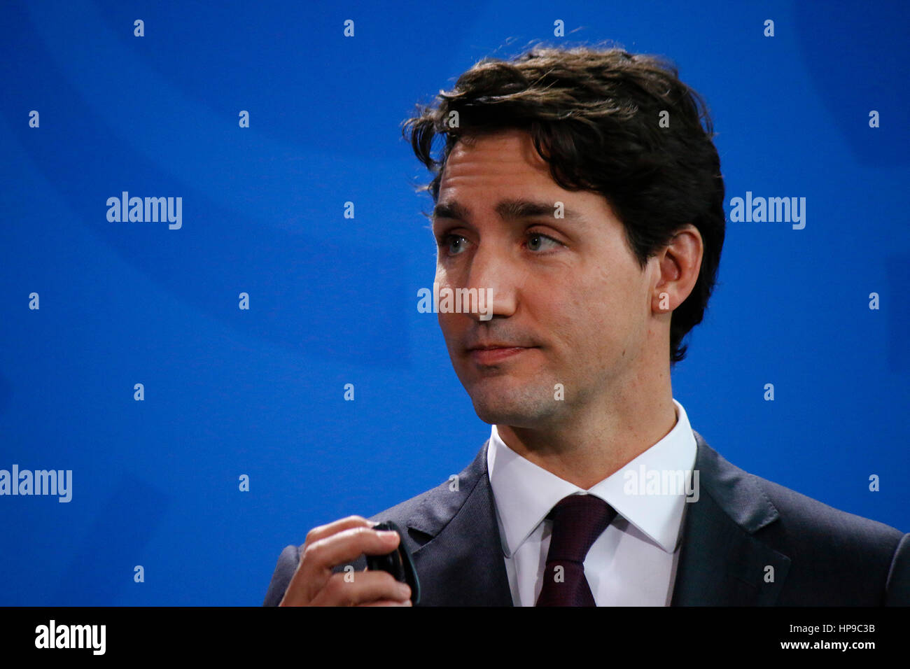Justin Trudeau - Treffen der dt. Bundeskanzlerin mit  dem kanadischen Premierminister, Bundeskanzleramt, 17. Februar 2017, Berlin. Stock Photo