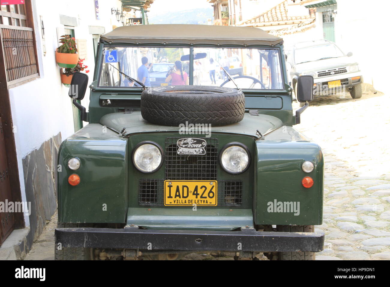 Land Rover on the streets of Villa de Leyva, Colombia Stock Photo