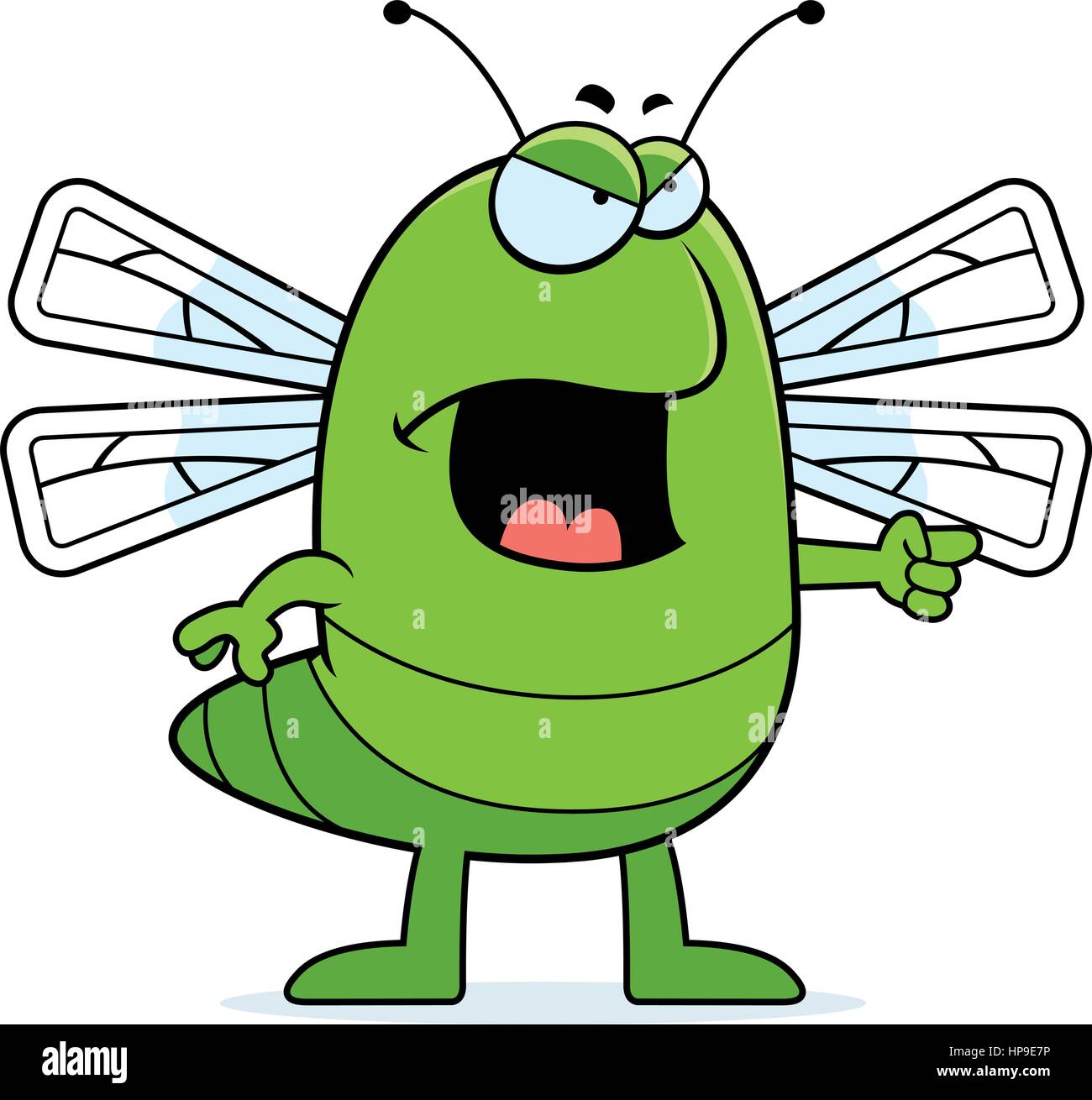 A cartoon dragonfly with an angry expression. Stock Vector