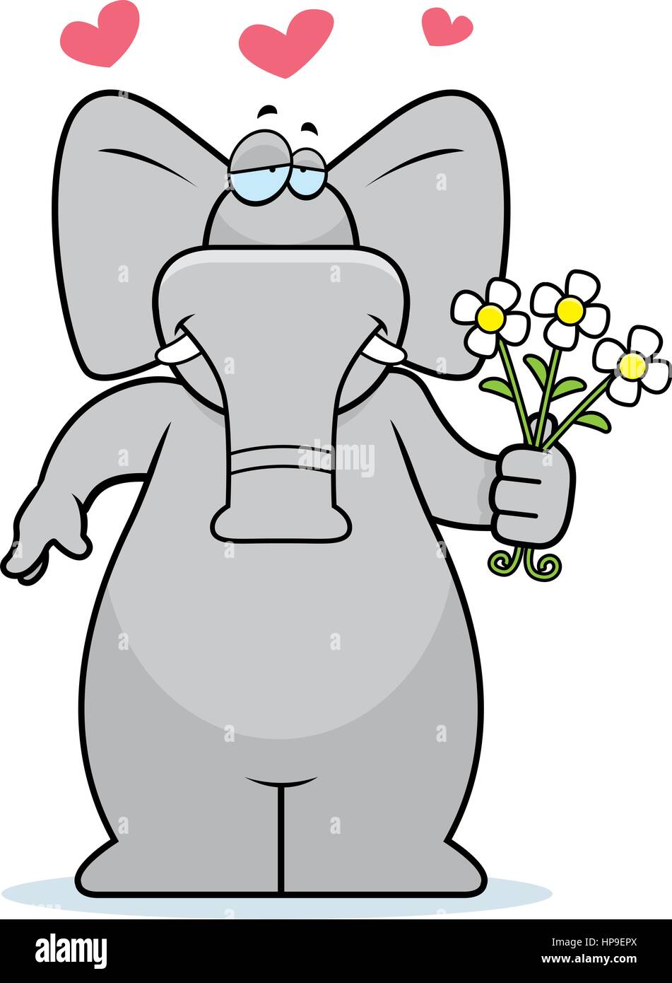 A happy cartoon elephant with a bouquet of flowers Stock Vector Image ...