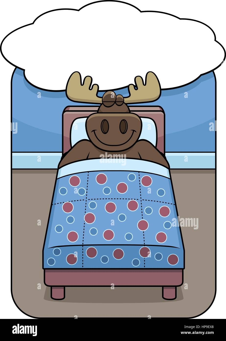A cartoon moose in bed dreaming and smiling Stock Vector Image & Art
