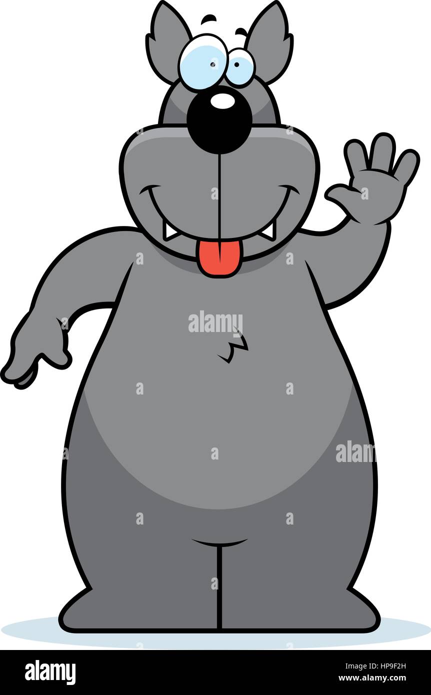 A happy cartoon wolf waving and smiling. Stock Vector