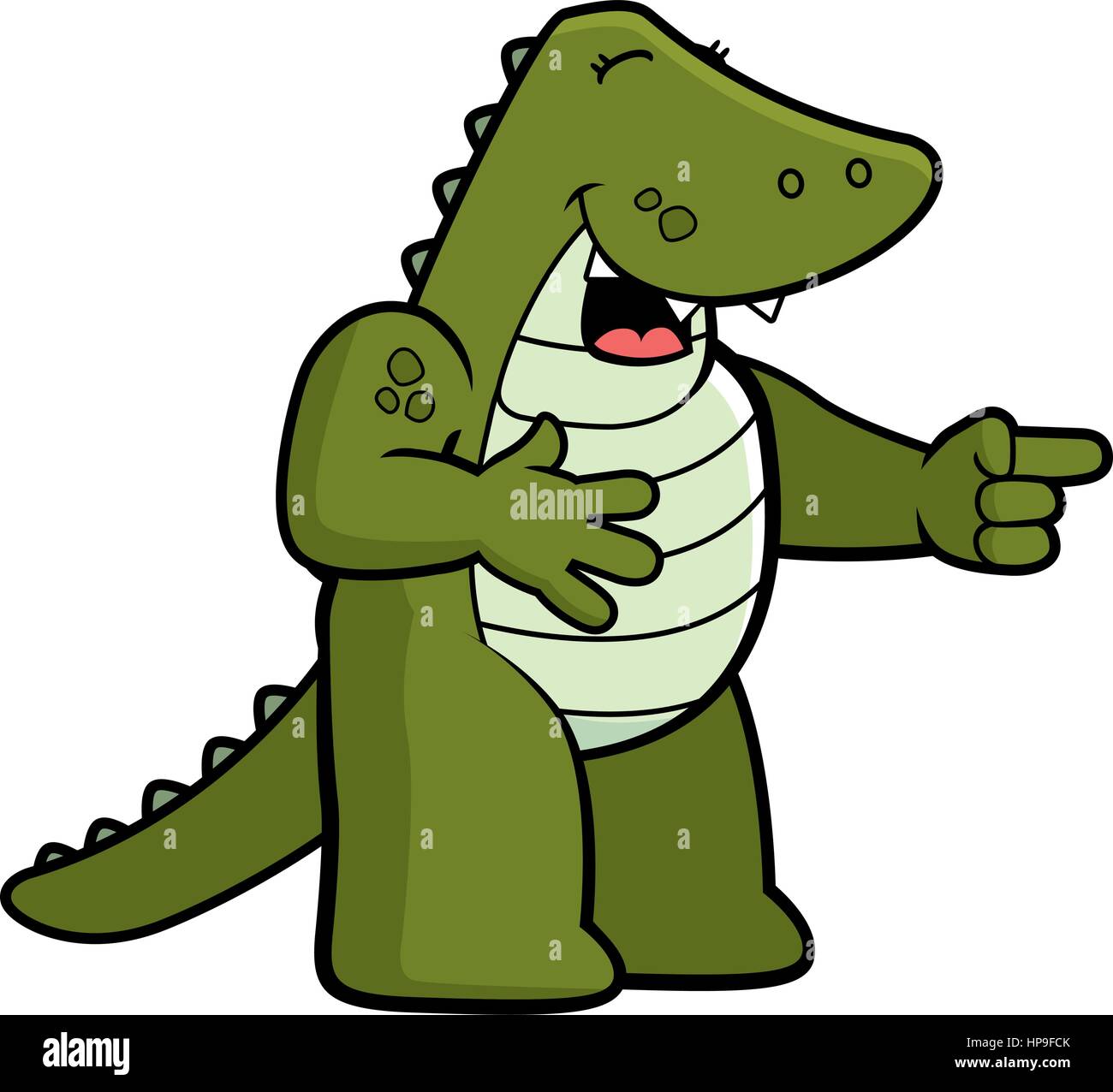 A happy cartoon alligator pointing and laughing. Stock Vector