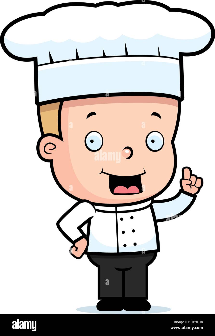 A happy cartoon child chef standing and smiling. Stock Vector