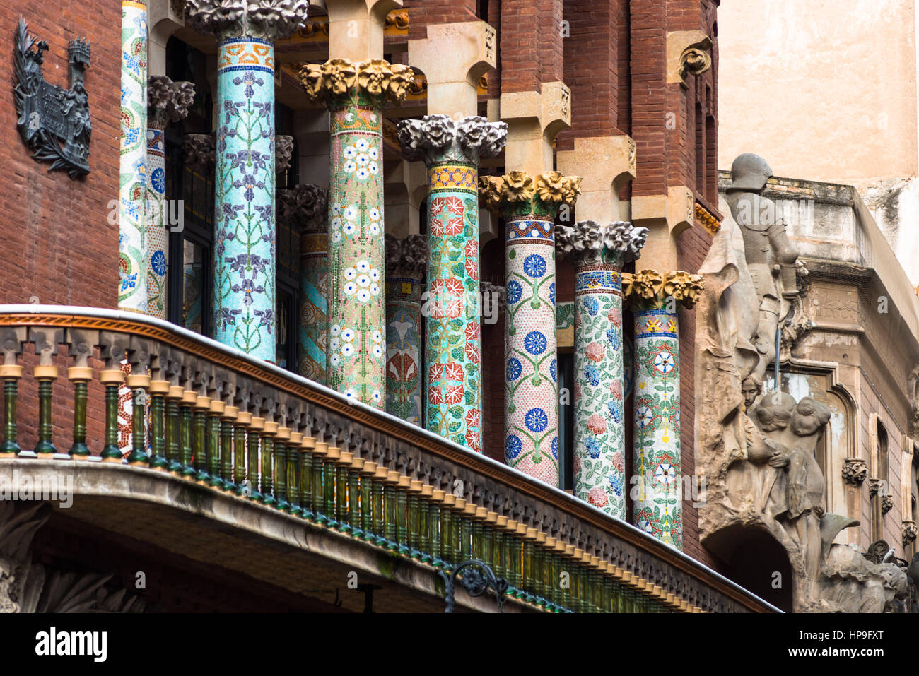 Barcelona in Catalonia, Spain. Palace of Catalan Music (Palau de la Musica Catalana) outdoor detail. Stock Photo