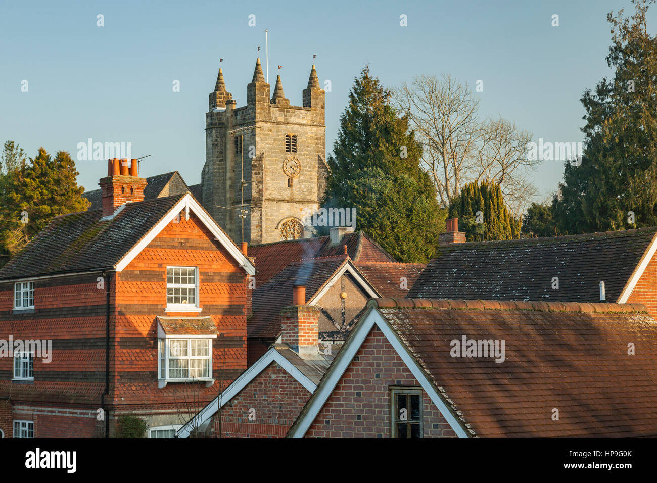 Sunny winter evening in Bolney village, West Sussex, England Stock