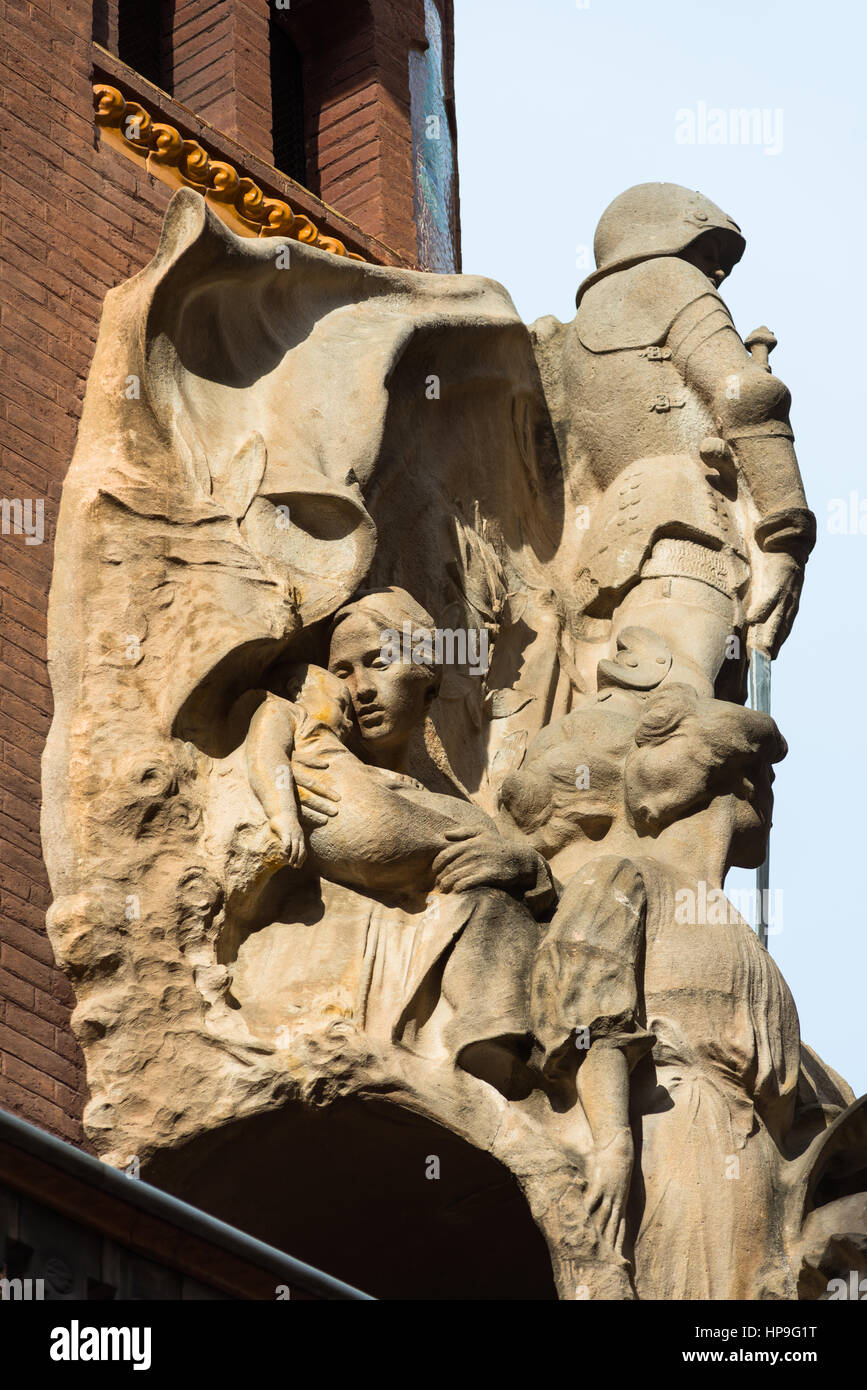 Barcelona in Catalonia, Spain. Palace of Catalan Music (Palau de la Musica Catalana) outdoor detail. Stock Photo