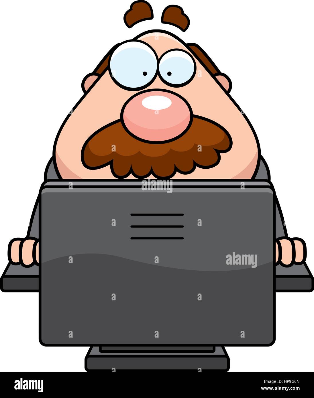 A cartoon boss in front of a computer. Stock Vector