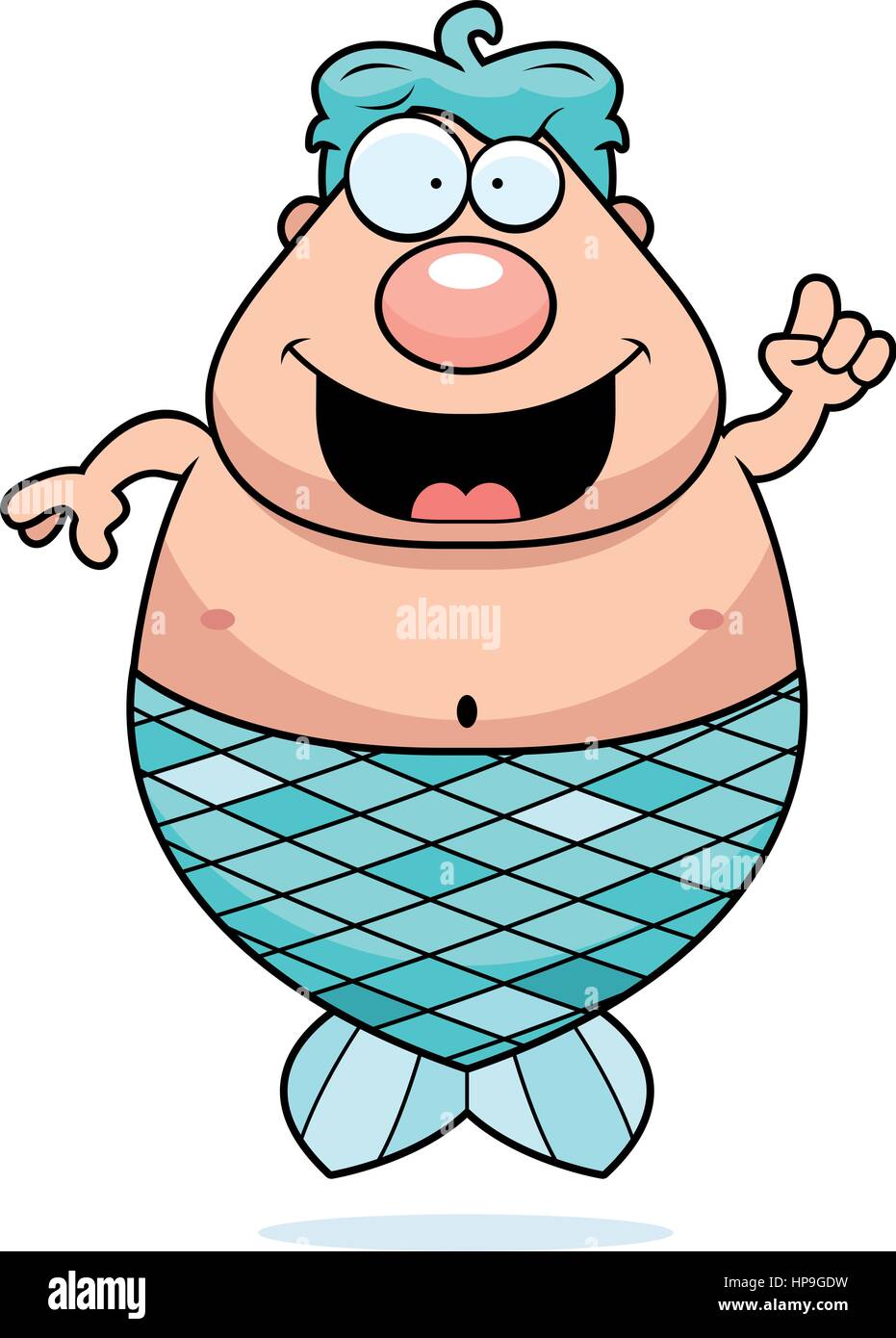 A happy cartoon merman with an idea. Stock Vector