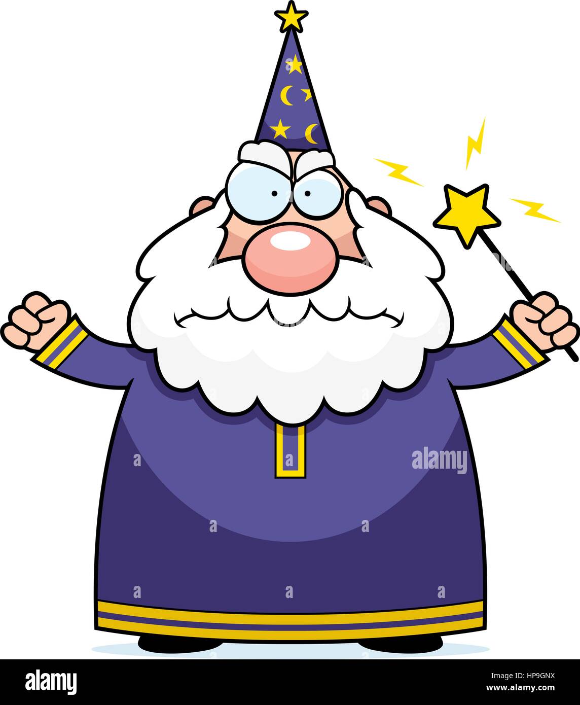 A cartoon wizard with an angry expression. Stock Vector