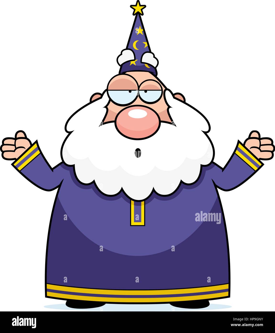 A cartoon wizard with an confused expression. Stock Vector